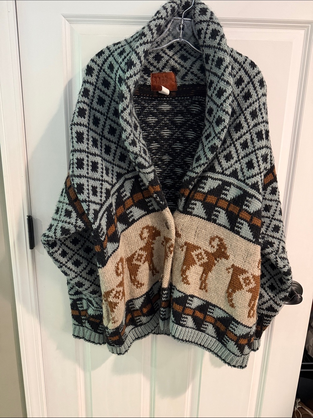 Cozy handmade in Utah vintage Ram-Pattern Cardigan Sweater wool mohair cotton